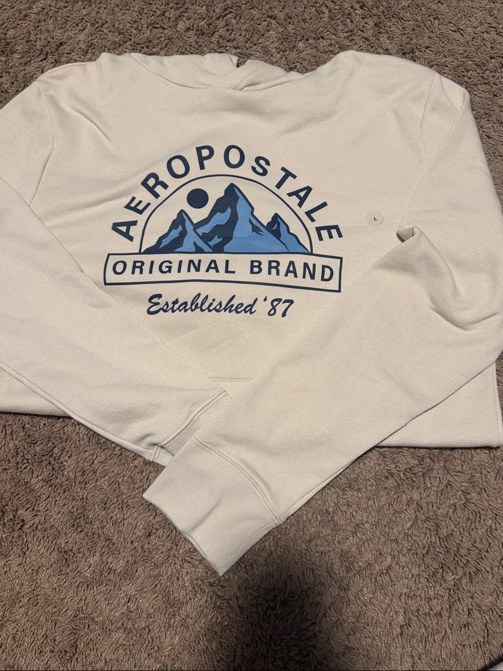Aeropostale Cream Crewneck Sweater with Blue Mountain Graphic